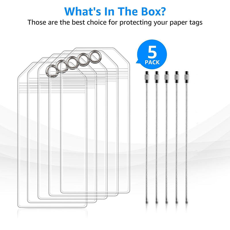 5PCS Luggage Tag Holder Waterproof Zipper Clear PVC Plastic Accessories Stainless Steel for Travel