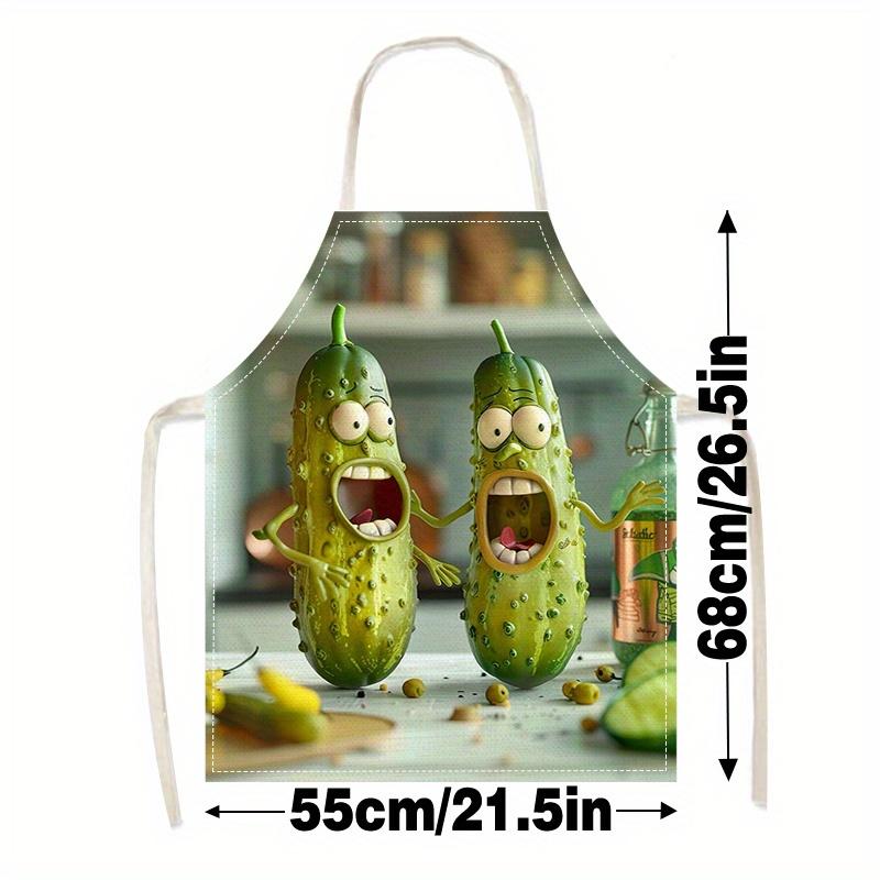 1pc Funny Pickle Cartoon Apron Cute Vegetable Kitchen Cooking Baking Linen Apron For Adults Kids Gift Baking Lovers Funny Gift