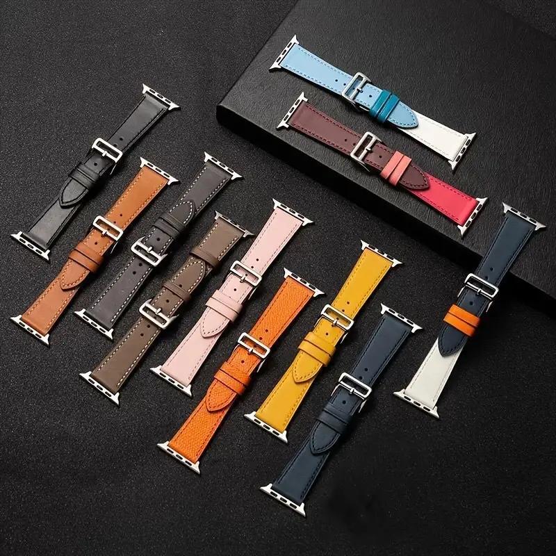 Leather Strap for Apple Watch Band 45mm 44mm 49mm 42mm 41mm 40mm Single Tour Correa Bracelet IWatch Series 9 7 8 6 5 4 SE Ultra