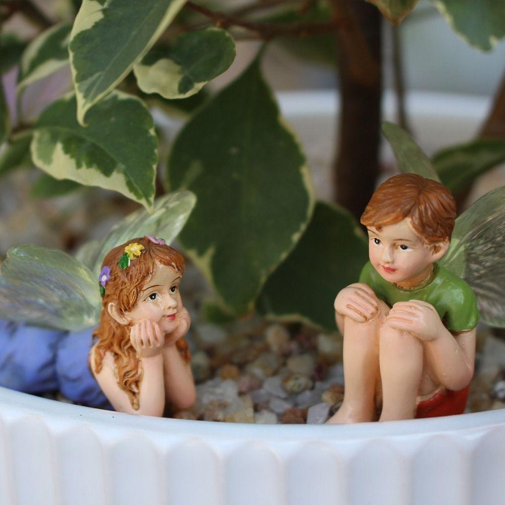 2pcs Cute Flower Fairy Statue Mini Garden Sculptures Tableside Decoration Miniature Figurines  Home