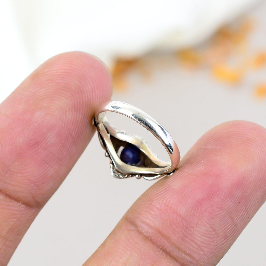 925 Sterling Silver Sapphire Gemstone Pear Shape Ring For Women