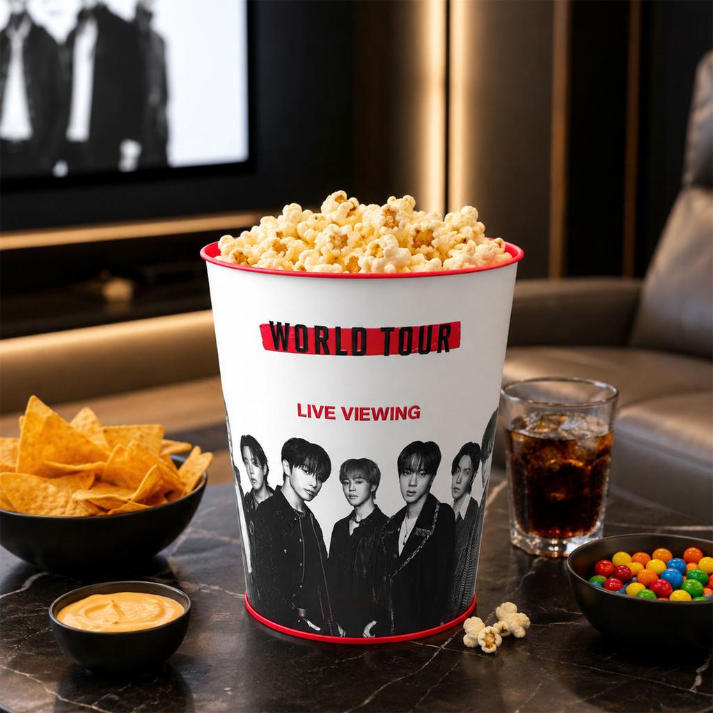 Metal Popcorn Bucket Storage Container with Printed Design for Home Theater Room or Party Use Durable and Lightweight Metal Construction