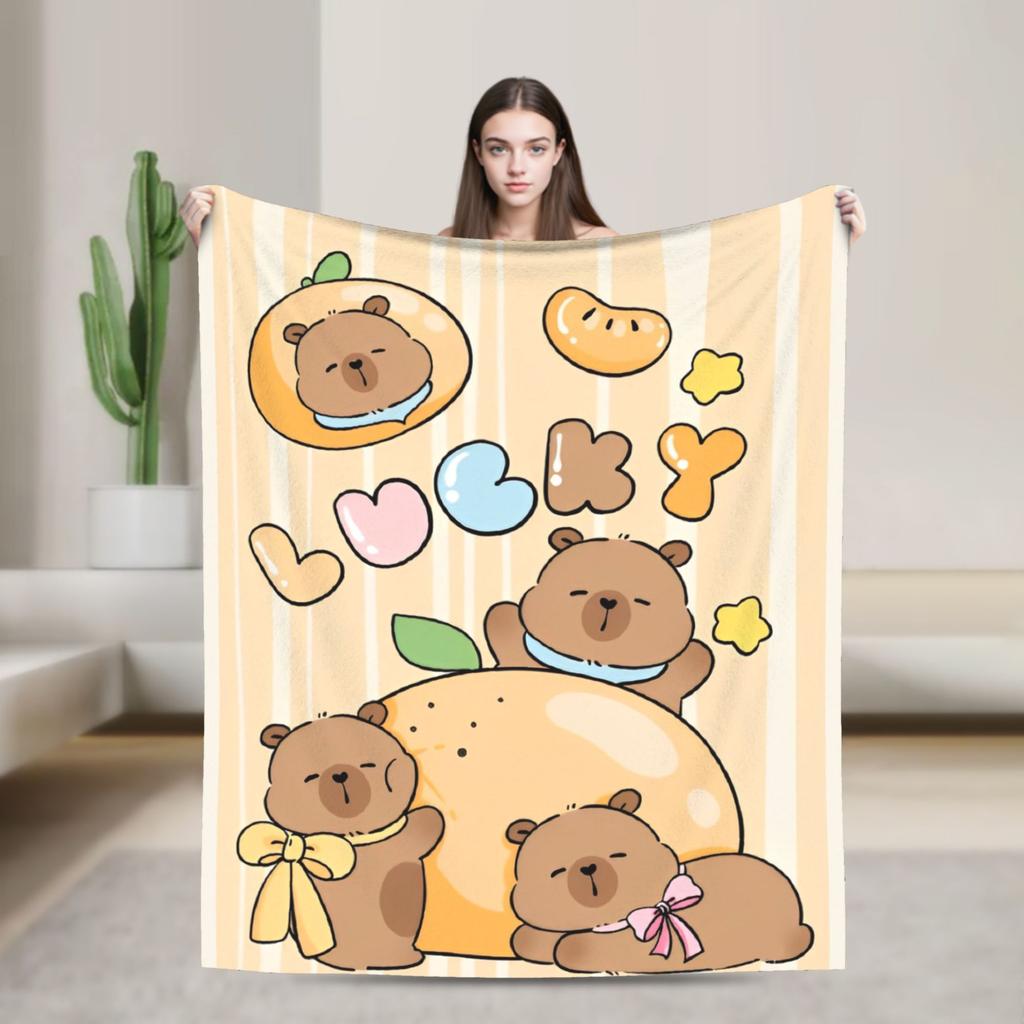 Capybara Pattern Fleece Blanket Kawaii Animal Funny Throw Blankets for Sofa Bedding Lounge 150*125cm Plush Thin Quilt
