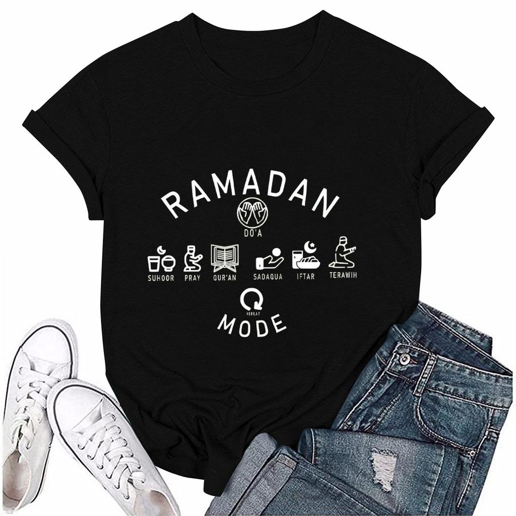 Girls casual loose printed T-shirt round neck pullover short sleeve top