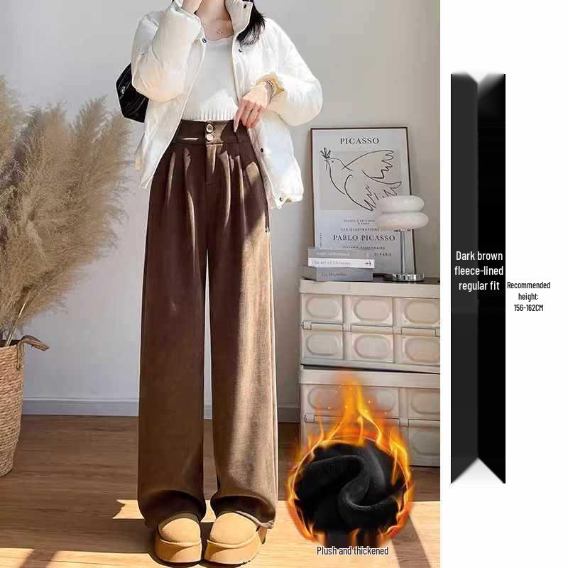 

Women s Gray Corduroy Wide-Leg Pants - Autumn/Winter Thickened Velvet Casual M