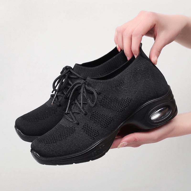 Spring Women's Versatile Flyknit Cloth Shoes, Breathable Non-Slip Soft Sole Dance & Casual Shoes