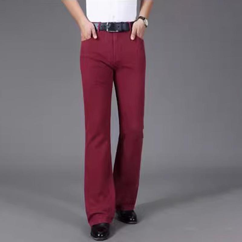 Men's Mid-Rise Eastic Denim Flared Jeans Men's Fashion Slim Fit Flared Pants