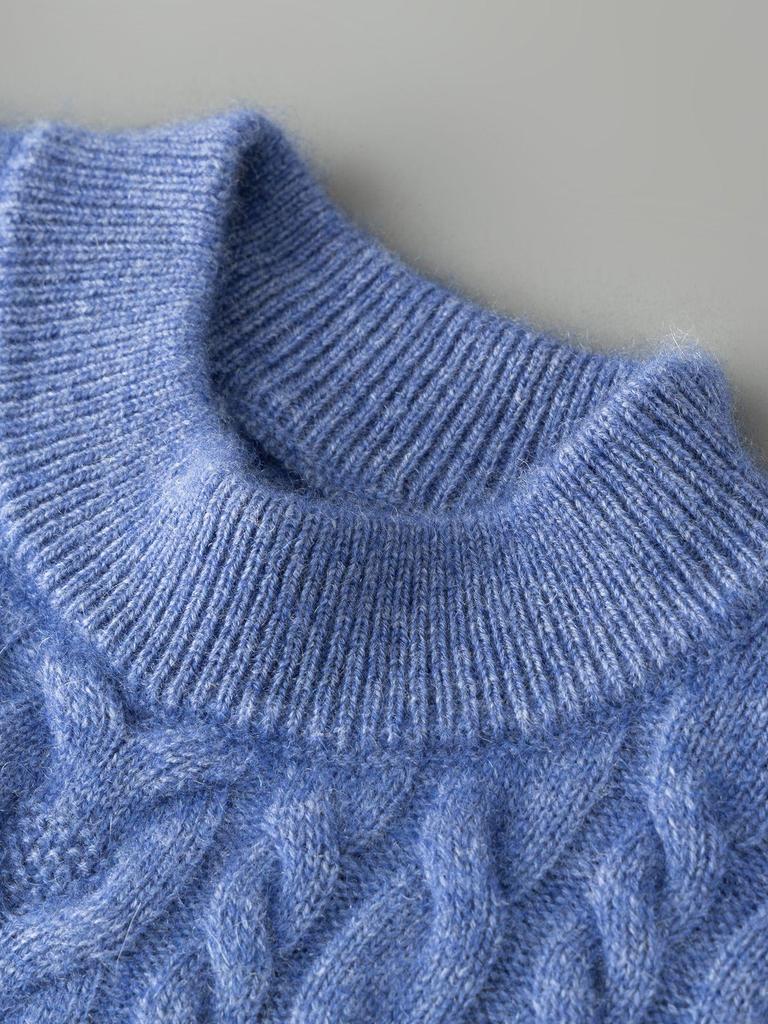 Men's 100% Pure Wool Round Neck Sweater – Autumn/Winter Thick Knit, Casual Loose Fit, Inner Cashmere Base Layer.