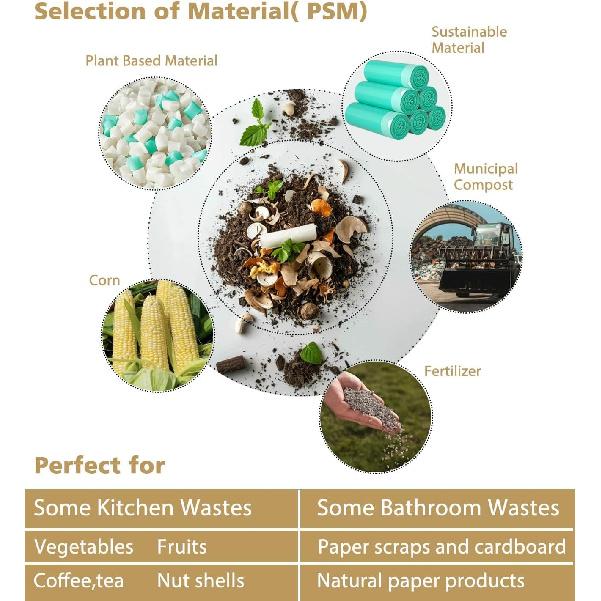 AYOTEE Compostable Trash Bags 4 Gallon Drawstring Trash Bags,100 Counts Ultra Strong Unscented Garbage Bag Small TrashBags Waste Basket Liners for