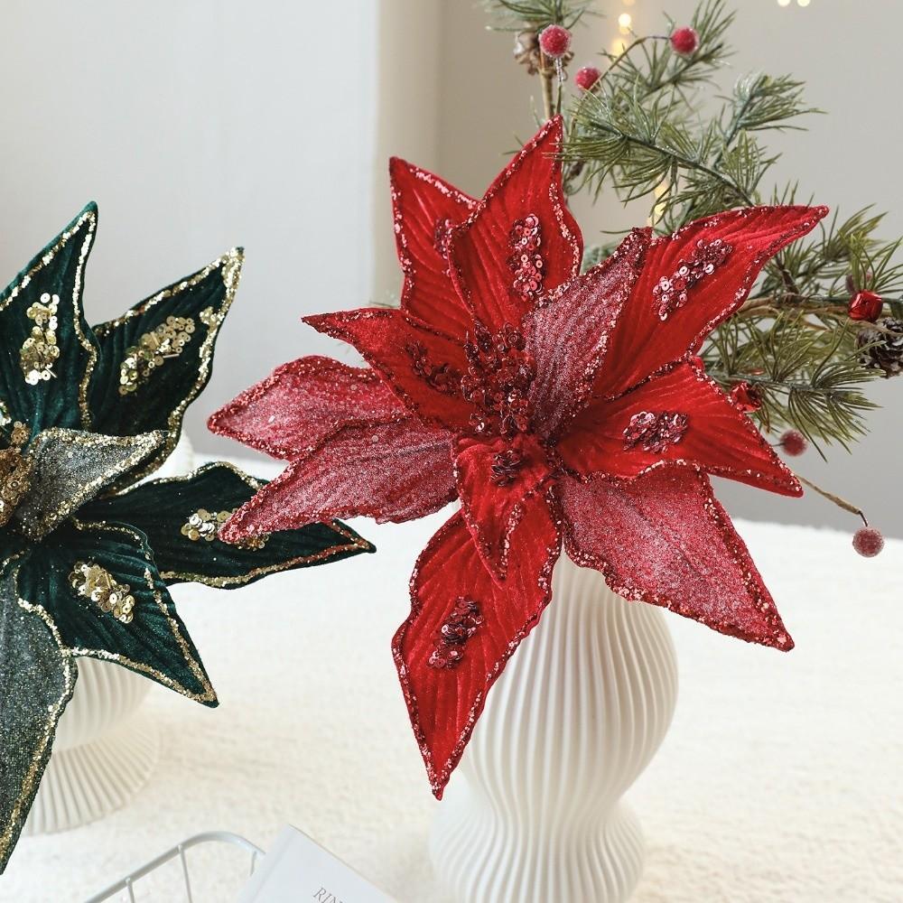 32CM Künstliche Weihnachtssternblume Pailletten Glitzer Simulationsblumen Funkelnde Weihnachtsglitzerblume Weihnachtsbaumzubehör