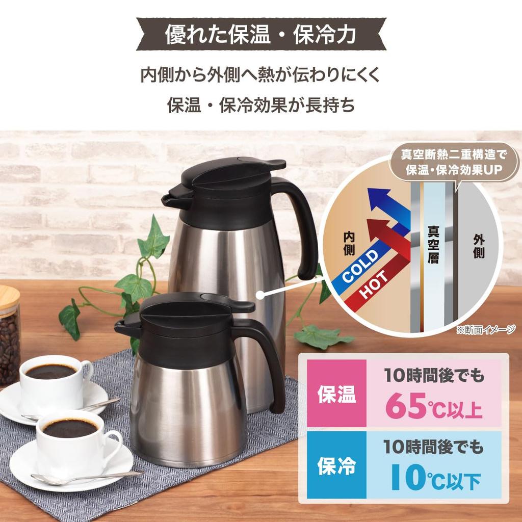 Atlas Insulated Water Pot with Pressure Relief Tabletop Stainless Steel Vacuum Easy To Silver 1.1L Valve, Ultra-Lightweight, Energy-Saving,