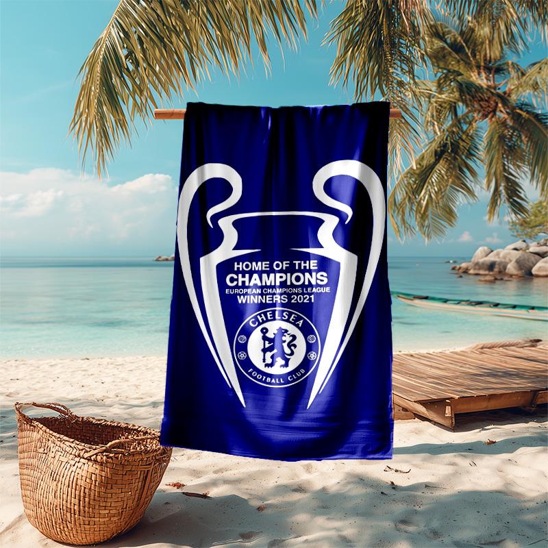 proof beach towel with Chelsea FC logo pattern - soft,absorbent,quick-drying,machine washable - perfect for swimming,camping,bathing