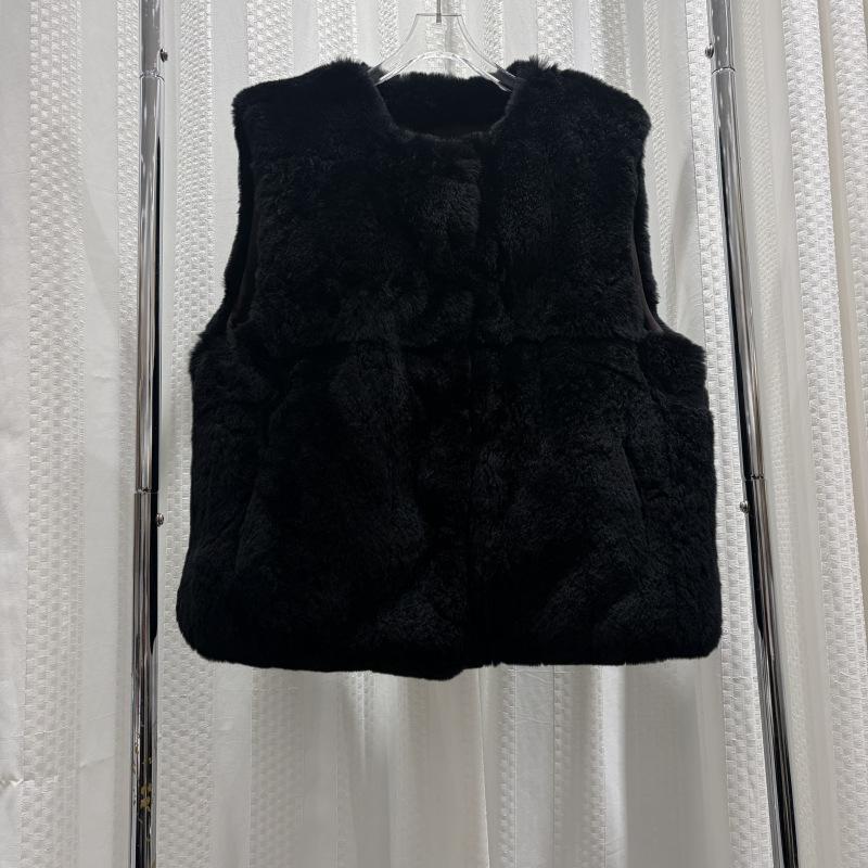 Vintage Suede Spliced Rex Rabbit Fur Vest, Double-sided Can Wear Thickened Fur Vest for Women