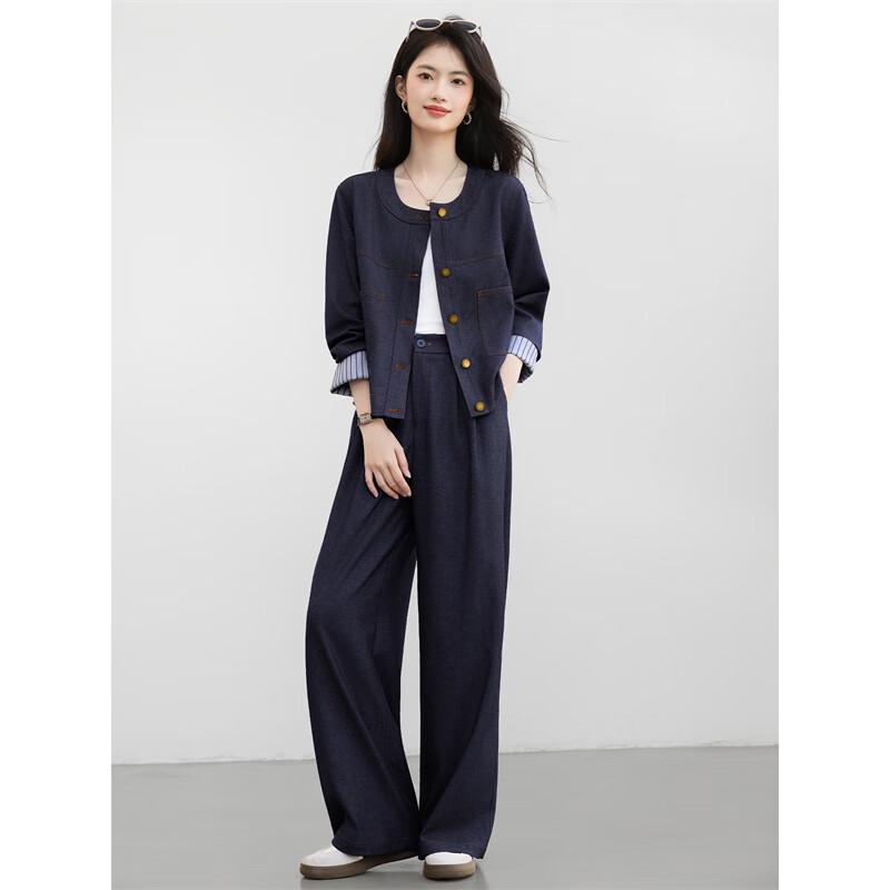 Xinfeiyu Women's Korean Style Commuter Wide-Leg Pants Set