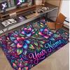 Rose Floral Theme Soft Crystal Velvet Rug Custom Name & Text Print Non Slip Floor Rug for Bedroom Living Room