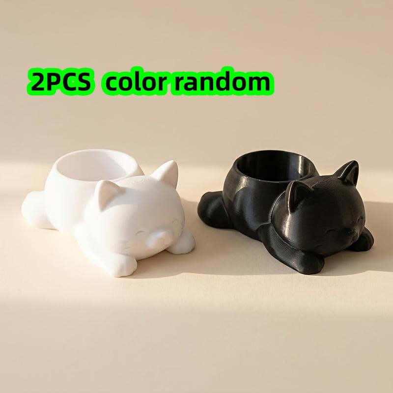 2-Piece Set of Randomly Colored Cat-Shaped Small Flower Pots, 3D Printed Mini Cat-Shaped Flower Pots, Creative Succulent Cactus Planters