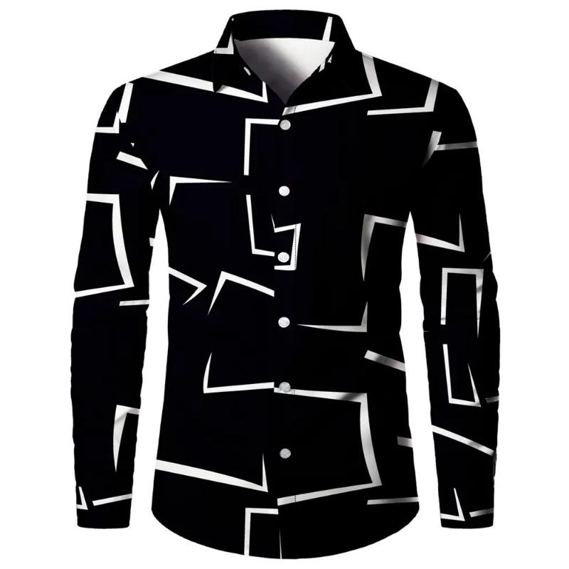 2024 Camisas de Manga Larga para Hombre Tops Lunares Solapa Manga Larga Ropa Corte Regular Estampado de Lunares Botón Camisa Casual para Hombre