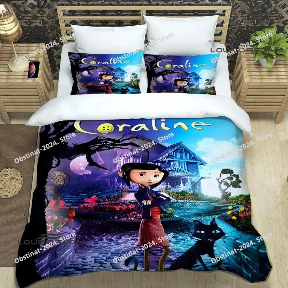 3D Cute C-Coraline Cartoon Bedding Set Printed Bed Set With Pillowcase Bed Duvet Cover Soft Single Double Queen Super King Size