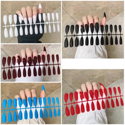 24 teile/satz DIY Schnelle Nägel Erweiterte Spitz Matte Einfarbig Falsche Nägel Mehrfarbige Streifen Fertig Tragen Maniküre