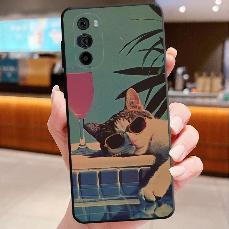 Phone Case For Motorola Edge 50 40 Pro 60 50 40 30 Ultra Neo Fusion Moto G Play G Stylus G Power G Drinking Wine Cat