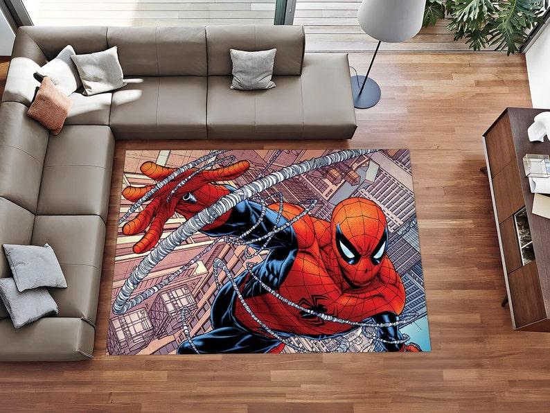 Personalized Spiderman Rug, Superhero Kids Room Decor, Game Room Carpet 150cm x 220cm