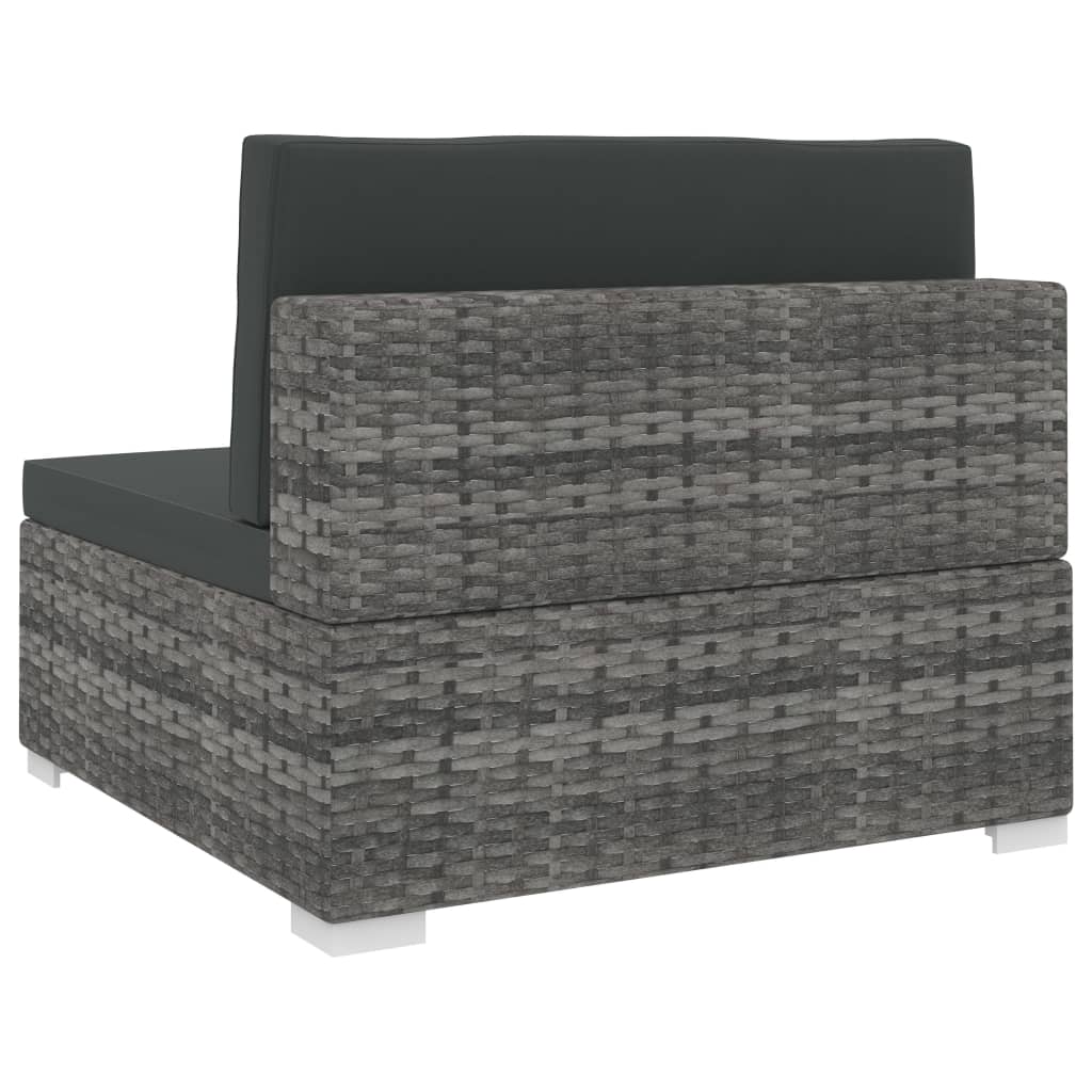 Modular Sofa Center Section 1 Pc + Cushions Poly Rattan Gray