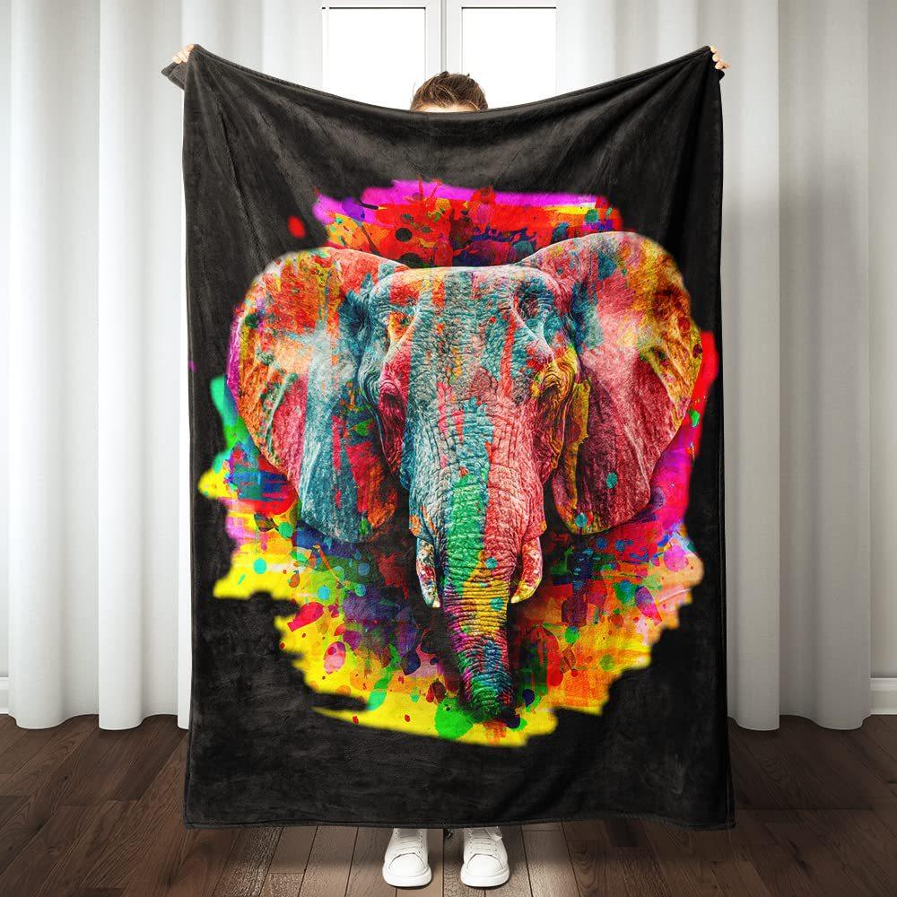 Elephant Print Flannel Blanket Sofa Bedroom Decorative Blanket Office Lunch Break Blanket
