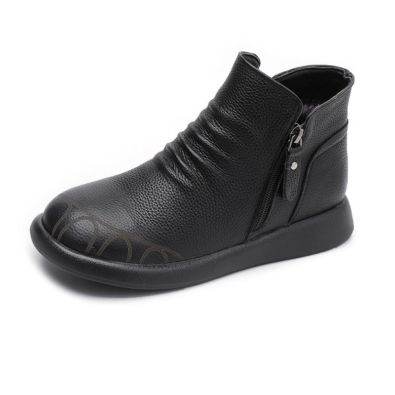 GKTINOO Autumn Winter Genuine Leather Flat Ankle Boots For Women Warm Boots Side Zipper Soft Comfortable Cow Leather Botas