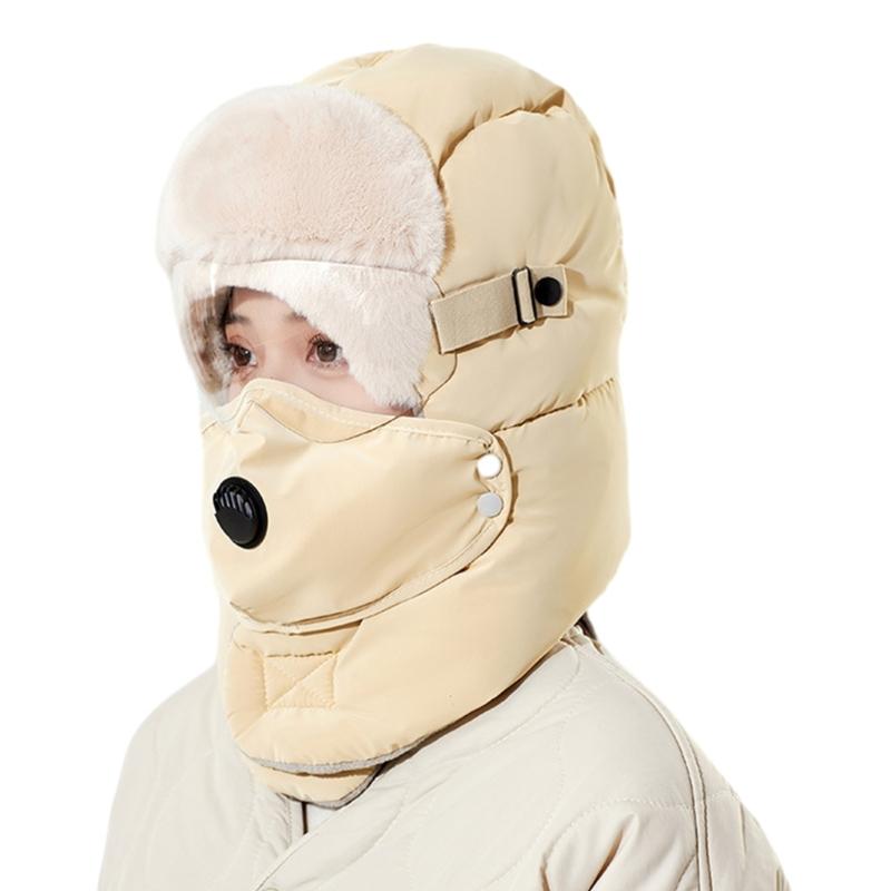 Winter Warm Ear Flap Caps Trapper Hat with Face Cover & Goggles Windproof Hat for Skating Skiing Outdoor Activities