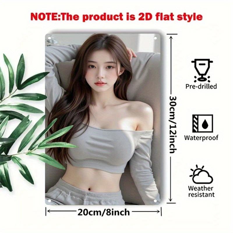 Retro Metal Sign Rustic Elegant Female Face Korean-Style Art Poster Heavy-Duty Wall Decor
