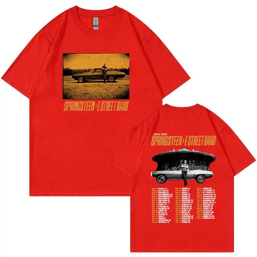 Vintage Rock Bruce Springsteen and E Street 2024 Tour T Shirts Man's Hip Hop Gothic Fashion Oversized Cotton T-Shirt Streetwear