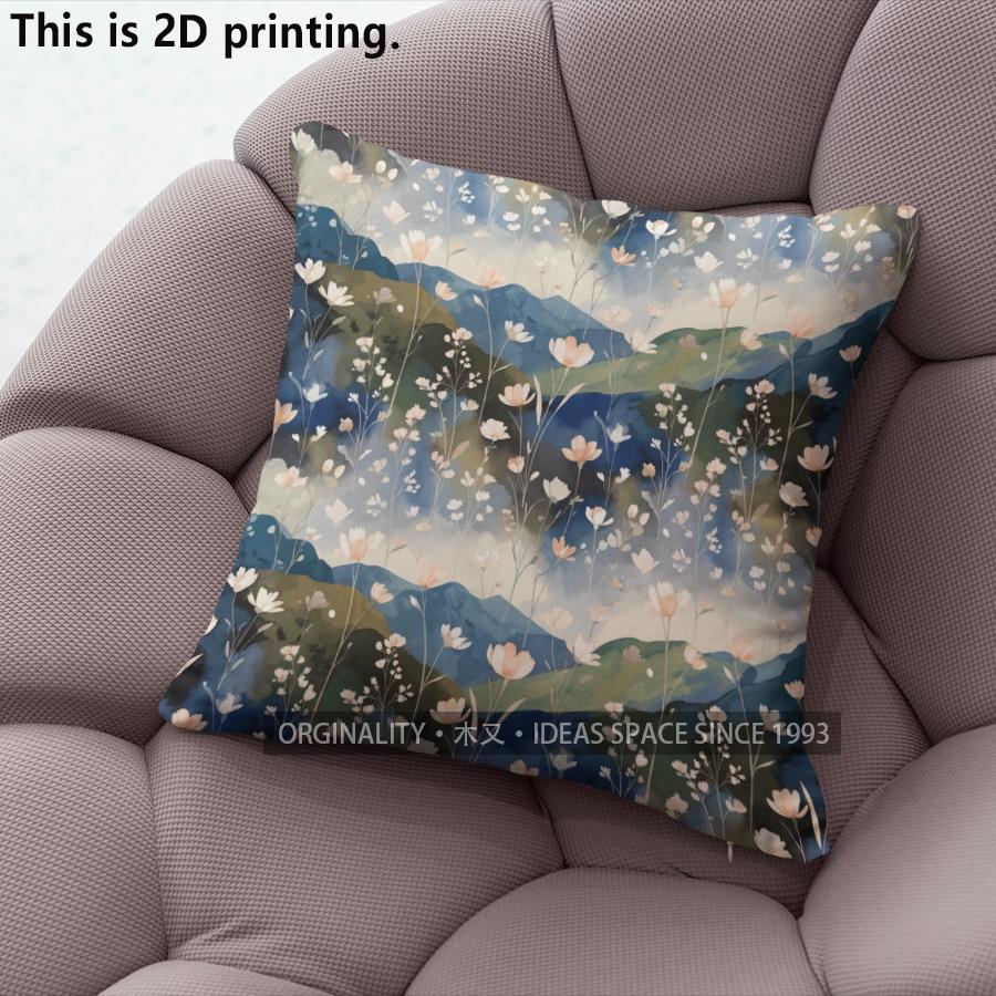 Watercolor Wildflower Mountain Landscape Throw Pattern Cushion Cover Suitable For Sofa Bedroom Car Pillow Cover