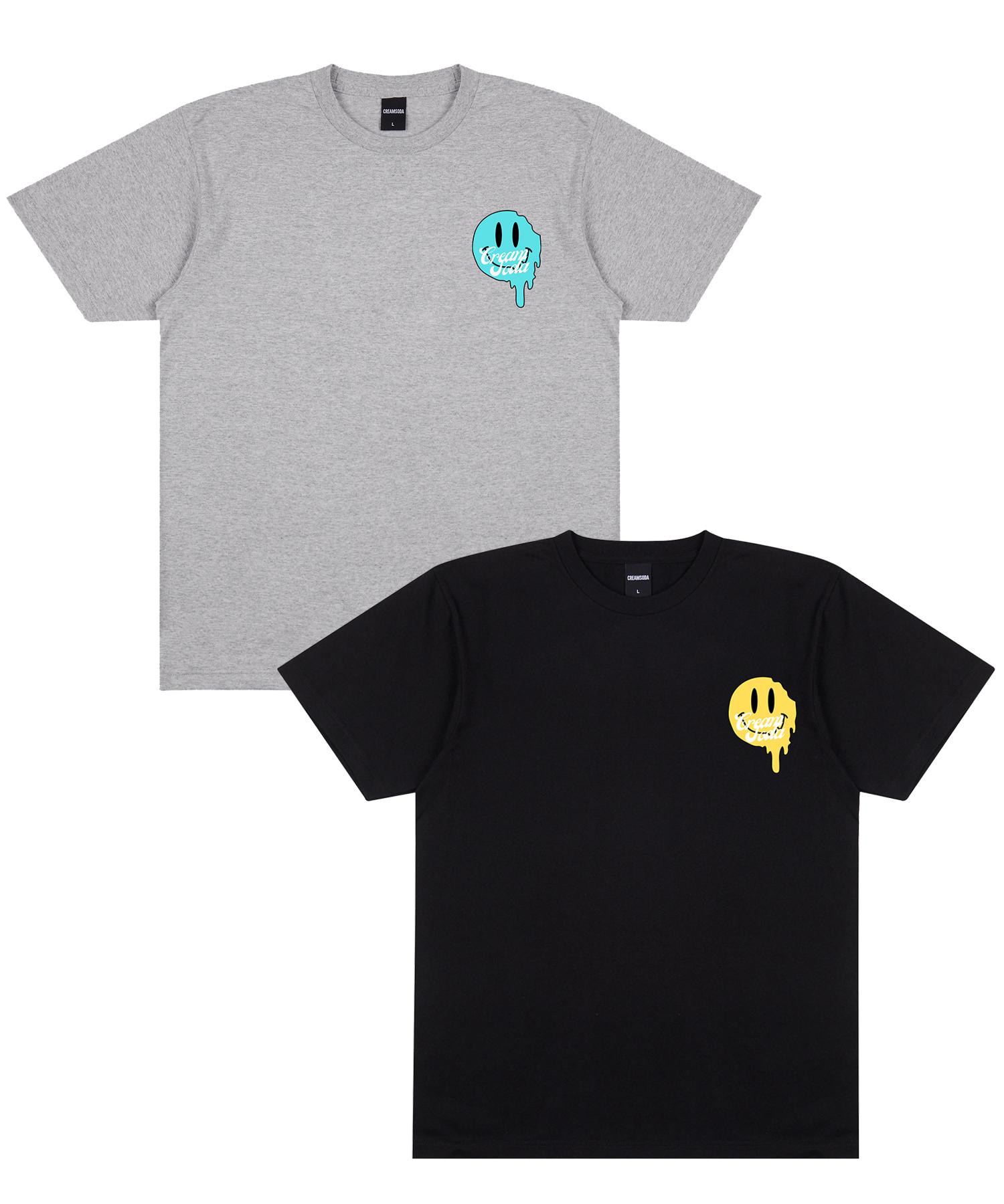 Cream Soda Lab [2Pack] Lab Smile Flow Short Sleeve T-Shirt Black Gray L