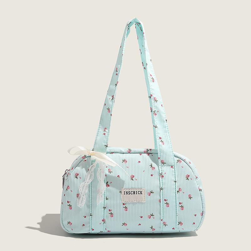 

Милая сумка с принтом девочки 2025 Новая ручная сумка-подушка Корейская версия Маленькая сумка Boston высокой ценности с цветочным принтом синий