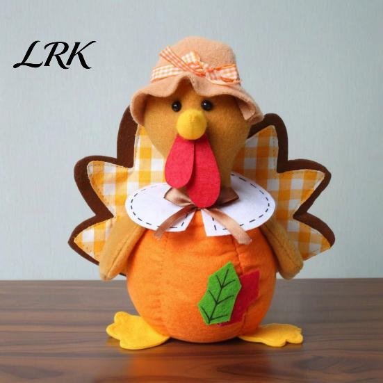 Stuffed Fabric Turkey Thanksgiving Plush Doll, Animal Figurine, Autumn Kitchen Decor Harvest Tabletop Decoration for Home Desktop Tired Tray