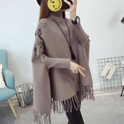 Pullover Pullover Herbst und Winter Frauen Fledermaus Shirt Schal Cape Mantel Frauen Saum Quaste Lose Pullover Pullover Frauen Poncho Top