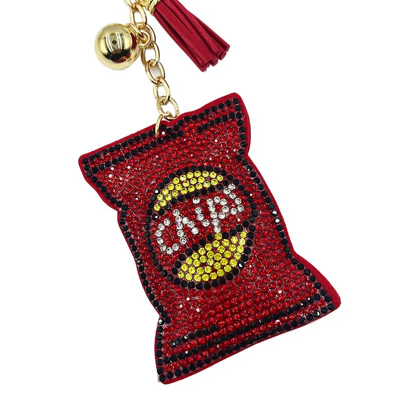 Rhinestone Potato Chip Keychain with Tassel – Fashionable Bag Charm for Girls