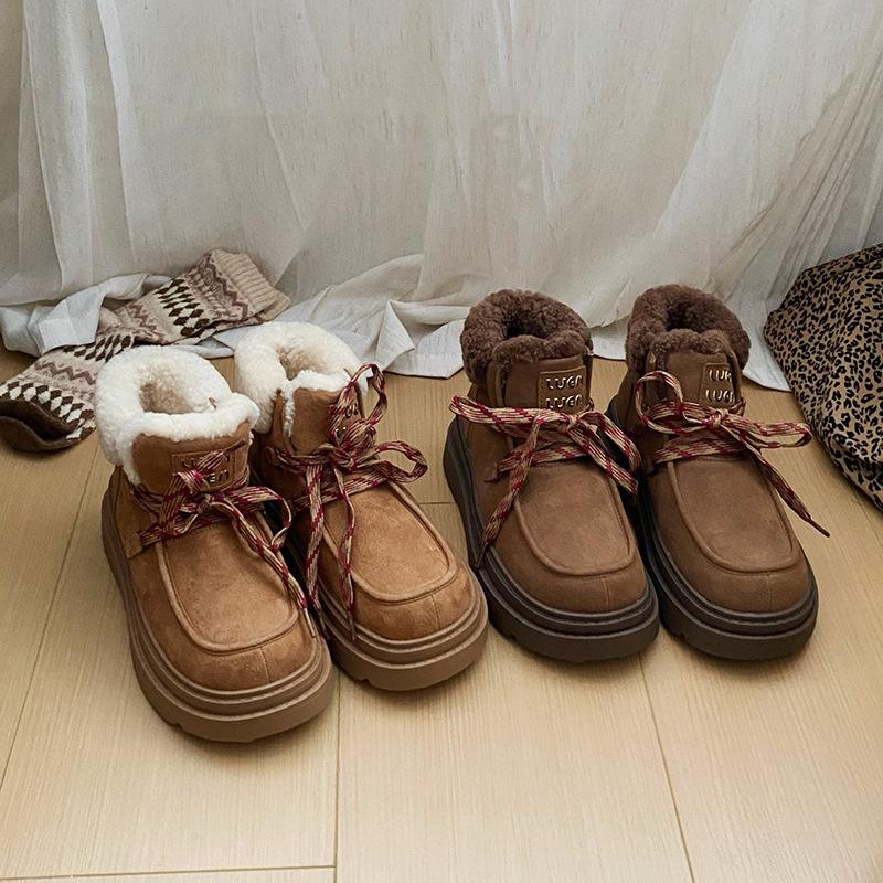 Thick-soled snow boots women's 2025 winter new velvet thickened warm antifreeze, non-slip and wear-resistant classic solid color cotton boots