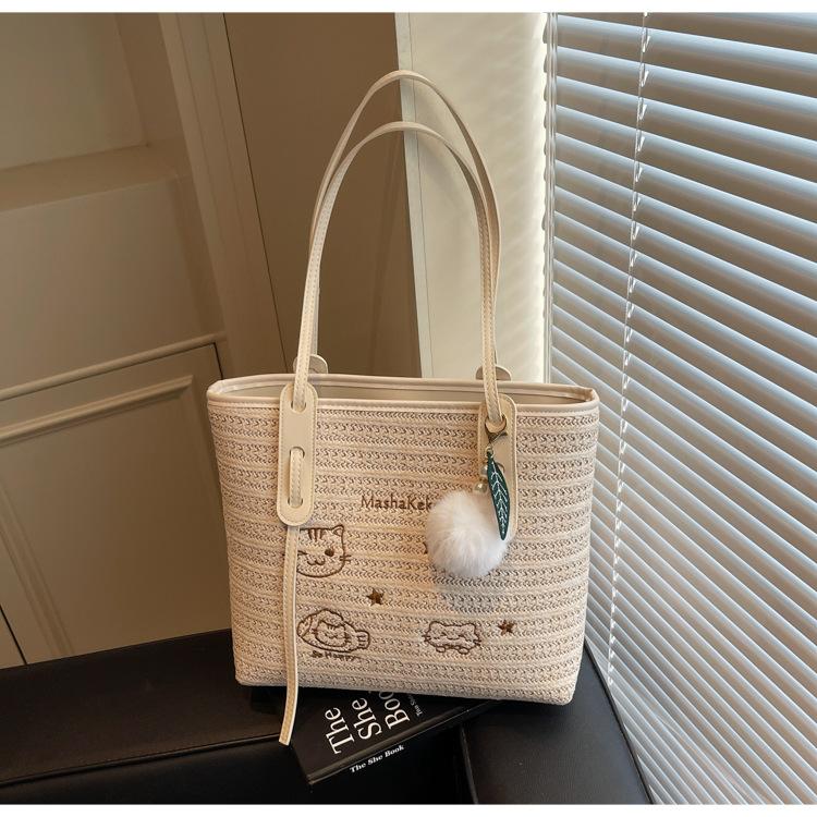 Fashion Woven Large-capacity Bag Women's New Vacation Commuter Shoulder Bag Contrasting Color Straw Woven Tote Bag