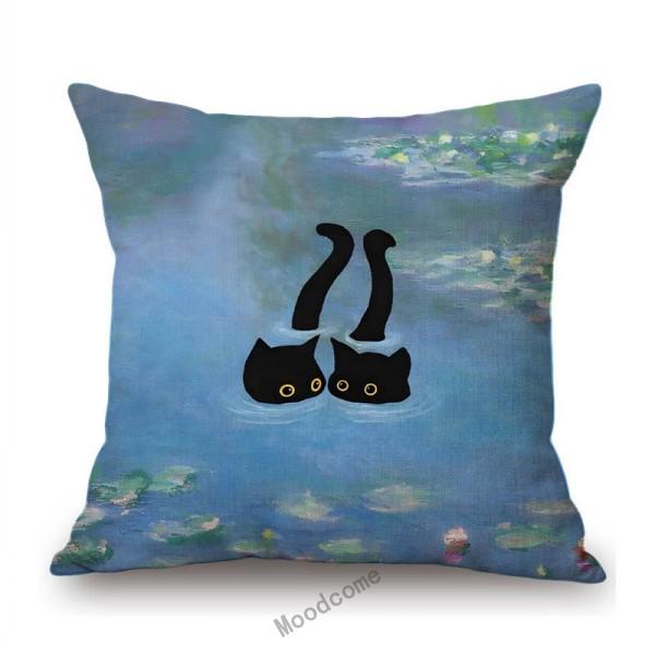 Lovely Cute Funny Humorous Black Cat In World Famous Oil Painting Deviant Art Home Decorative Sofa Pillow Case Cushion Cover
