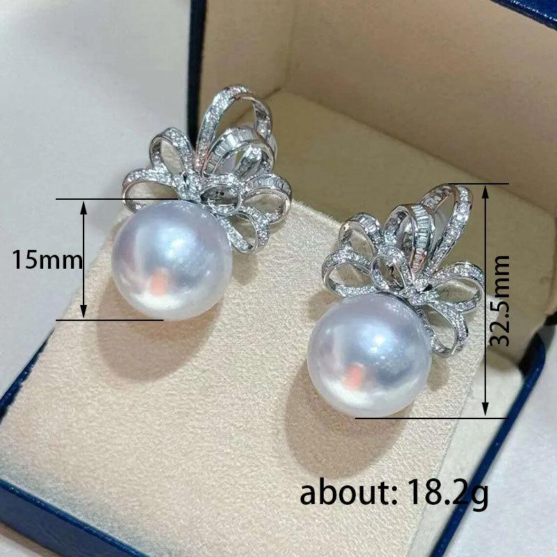Exquisite Ribbon Imitation White Pearl Stud Earrings, Super Fairy Style Bow Zircon Earrings, Earrings.
