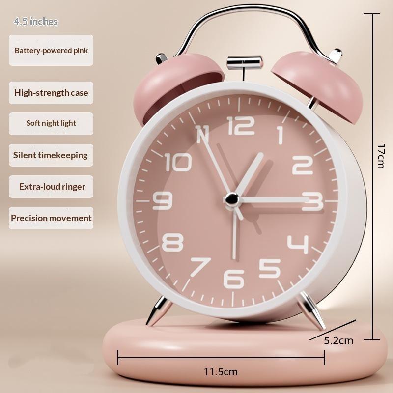 3/4.5In Twin Bell Alarm Clock Creative Desk Round Alarm Clocks Mute Mechanical With Night Lights Household Supplies Home Decor