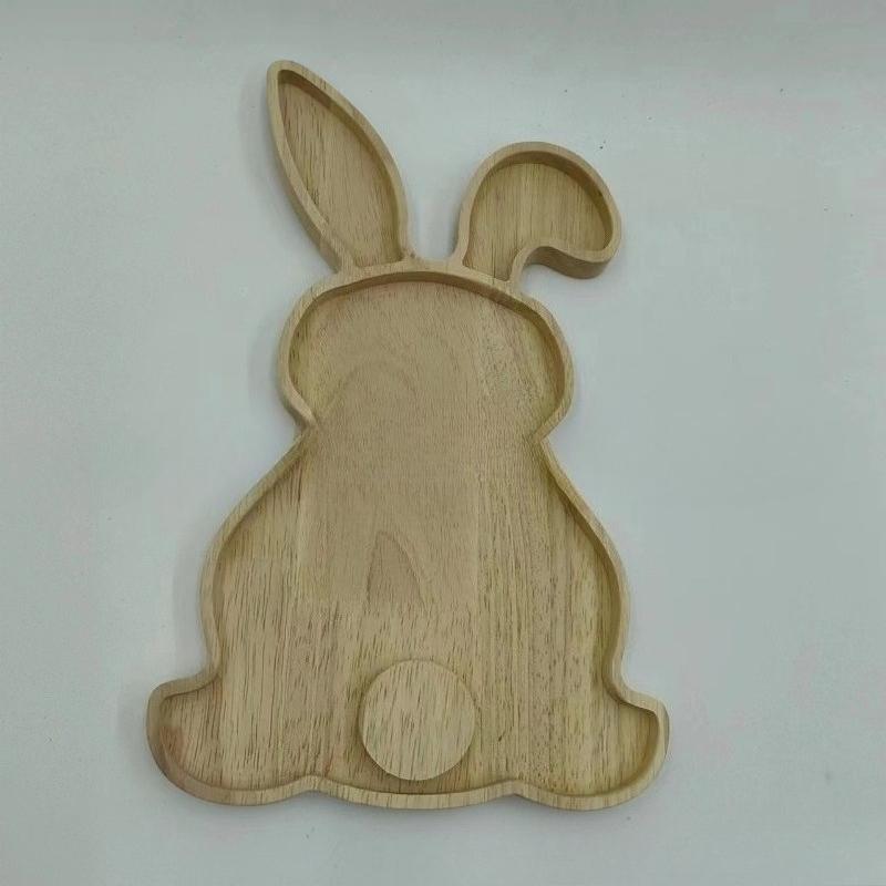 Bamboo Christmas Tray with Easter Design - Elk Christmas Tree Santa Hat Rabbit Pattern Solid Wood Cartoon Serving Tray