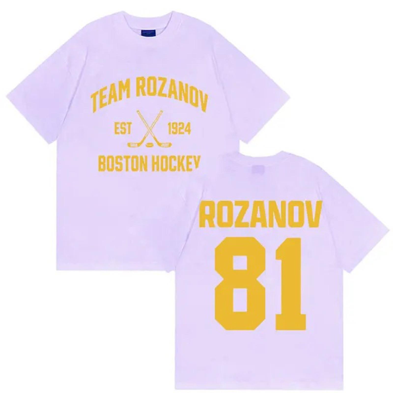 

Unisex Casual Short Sleeve T Shirt Team Rozanov Boston Hockey Graphic Print Vintage Style Sportswear Top for Everyday Wear XXL фіолетовий