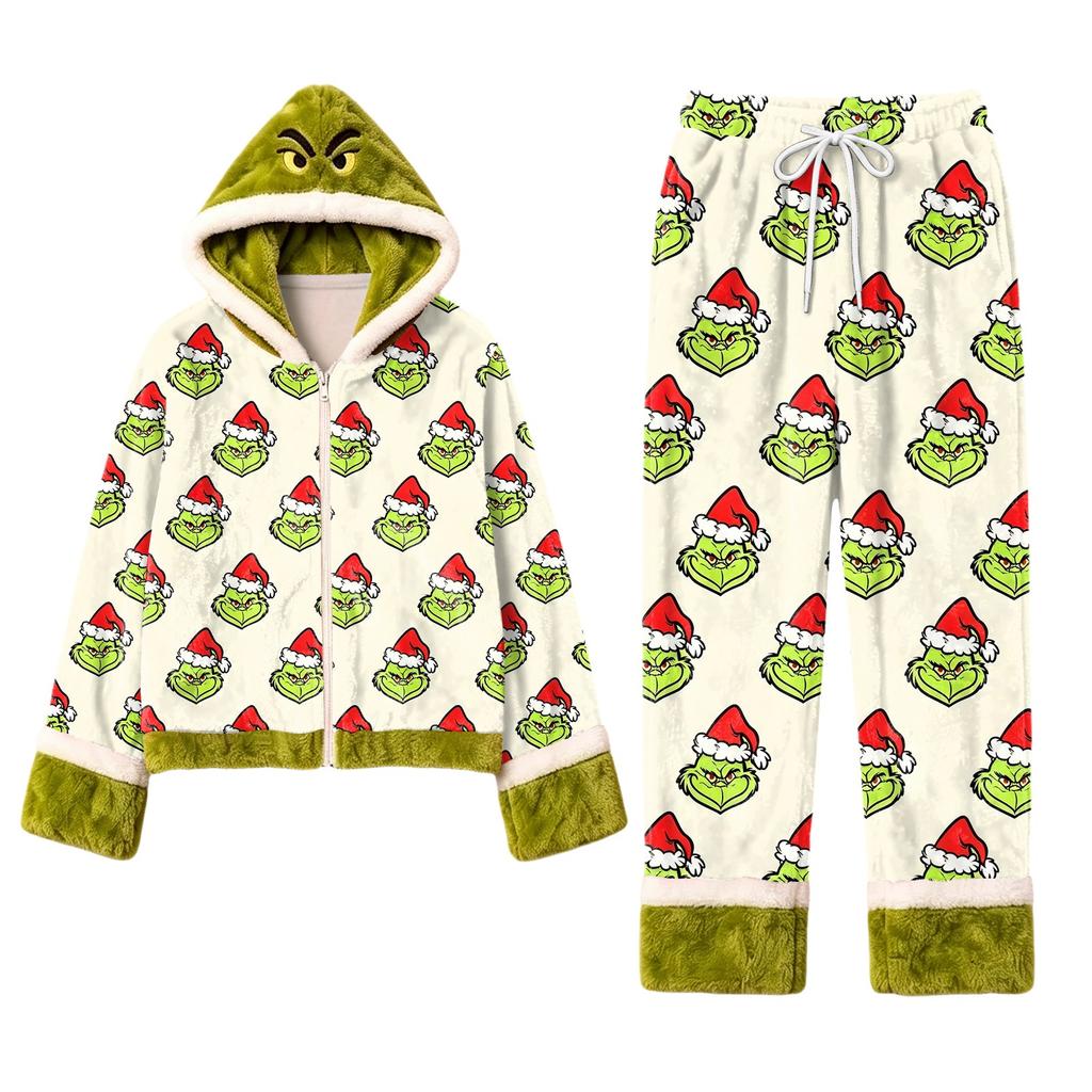 Women's Casual Loose Fit Hooded Pajama Set -Lined Loungewear with Pants for Winter