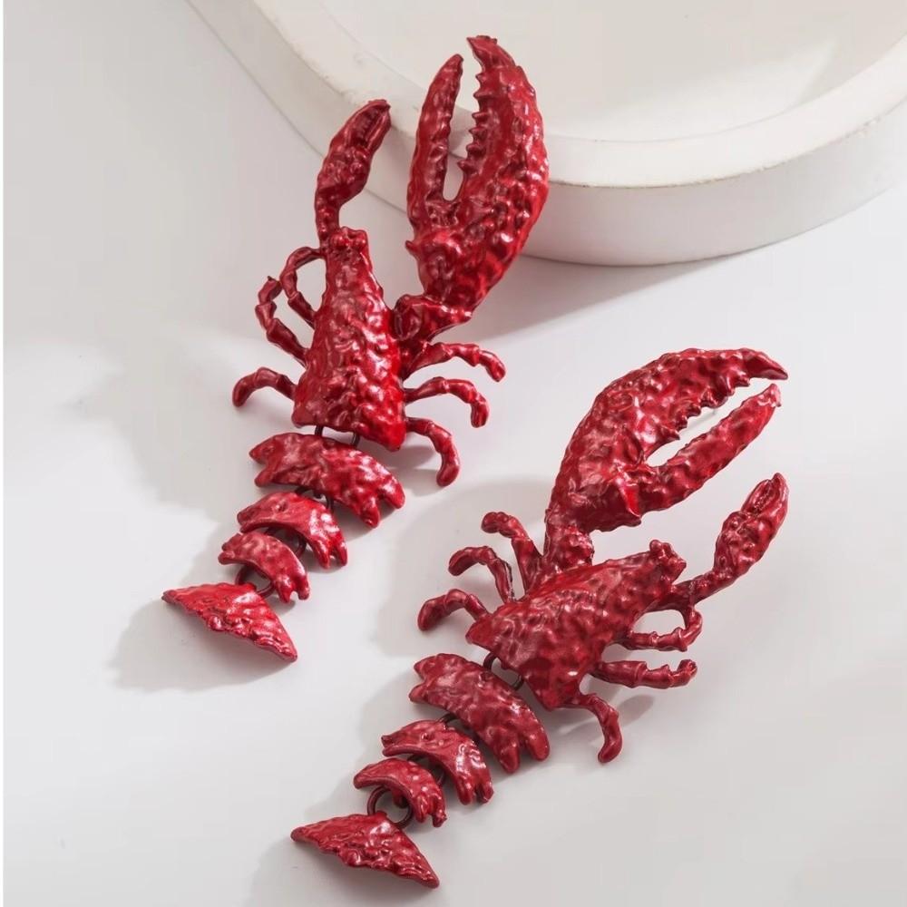 Spray-painted Crayfish Pendant Earrings Large Size Animal Drop Earrings Lobster Earrings Summer
