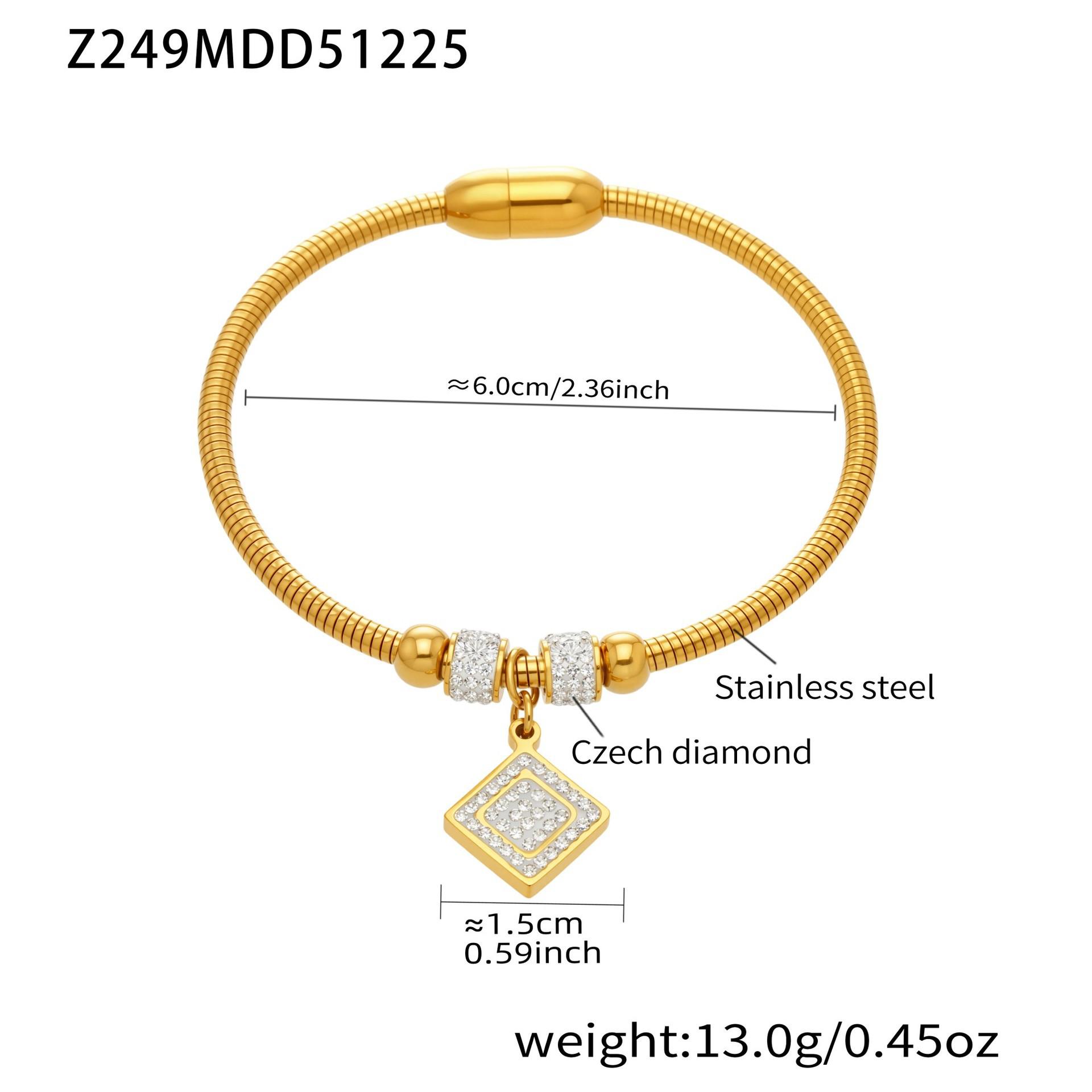 18K Gold-Plated Stainless Steel Bracelet with Zirconia Insets – Geometric Luxury Design