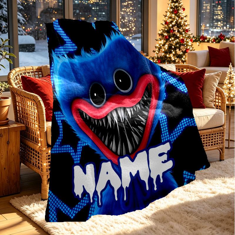 Custom Name Personalized Huggy Wuggy Print Blanket, Home Decor, Bedroom, Sofa, Camping, Couch, Gifts for Birthday Christmas