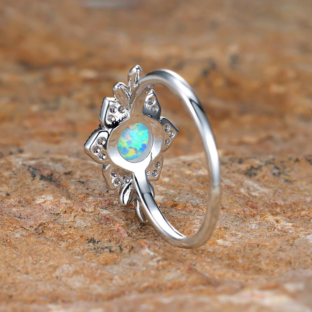 Palladium White K Round White Aobao Flower Leaf Edge Ring