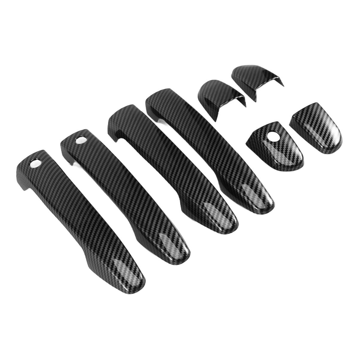 Carbon Fiber Style Door Handle Cover Trim for Mazda 2, 3, 6, CX-3, CX-5, CX-9 - ABS Material, Polished Finish